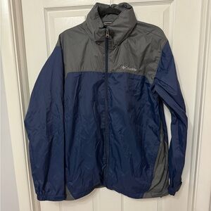 COLUMBIA men’s windbreaker‎ navy and grey jacket with packable hood size large